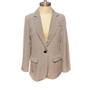Vince Camuto Women's Small Brown/Black/Cream Plaid Single-Button Blazer Jacket